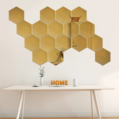 6/12PCS Hexagon Mirror Wall Stickers Acrylic Self Adhesive Mosaic Tile Decals for Room Decoration DIY Art Ornaments Gift