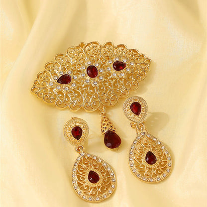 Moroccan ladies' fashion brooch earring set, Bohemian style, bridal banquet accessories, festival clothing ornaments.