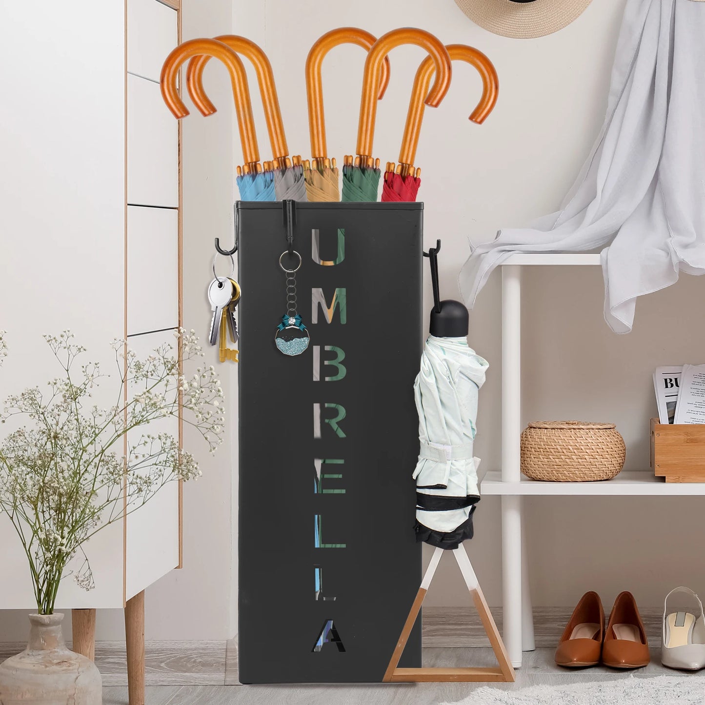 Metal Umbrella Stand Freestanding Square Mesh Umbrella Holder Decorative Umbrella Bin for Home Entryway Office Hotel Supermarket
