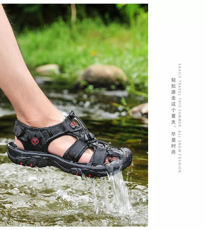 Men Leather Sandals Summer Classic Men's Outdoor Sandals Soft Comfortable Beach Sandals Slippers Men Shoes Large Size 38-48