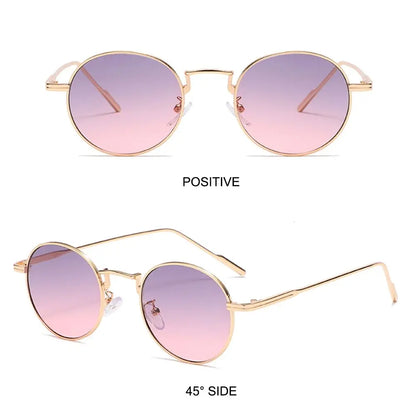 Fashion Trendy Black UV400 Protection Shades Sun Glasses Round Sunglasses for Women Metal Frame For Travel|Beach