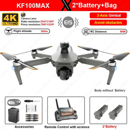 KF100 Max Drone 4K professionnel 3 axes cardan Laser évitement d'obstacles GPS 6KM RC Dron 45 Minutes de temps de vol RC quadrirotor