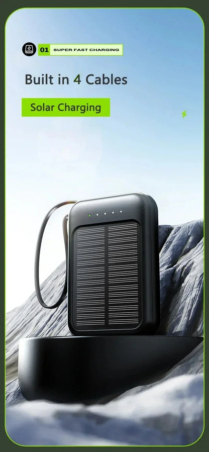 Solar Power Bank 50000mah Built-in Cable Solar Charger 2 USB Ports External Charger Power Bank with LED Light power bank New