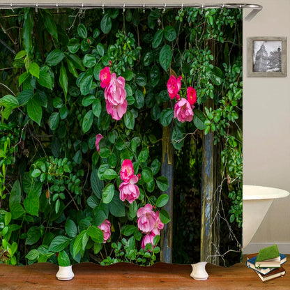3D Printing Flowers Plant Garden Bathroom Shower Curtain Natural Landscape Home Decoration Waterproof Curtain with Hook Curtain