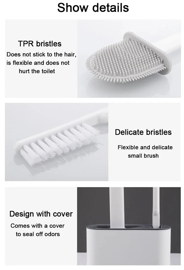 1 Set of Silicone Toilet Brush with Bracket Wall-mounted TPR Bracket Set Household Artifact Bathroom Daily Cleaning Tool