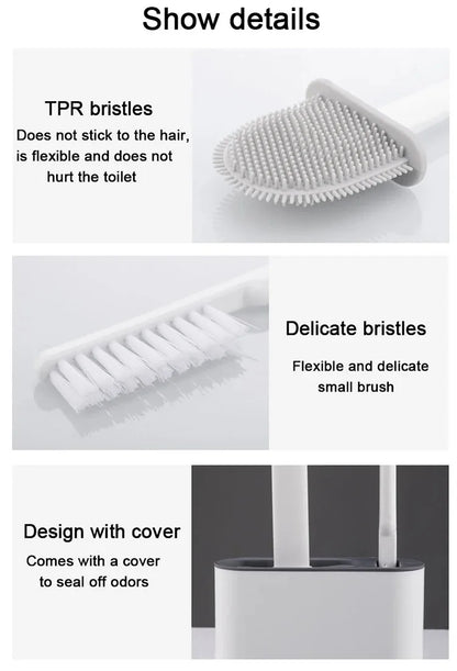 1 Set of Silicone Toilet Brush with Bracket Wall-mounted TPR Bracket Set Household Artifact Bathroom Daily Cleaning Tool