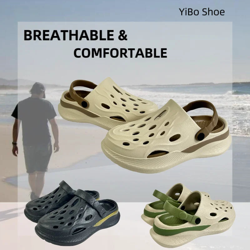 2024 Comfortable Men Pool Sandals Summer Outdoor Beach Shoes Men Slip on Garden Clogs Casual Water Shower Slippers Unisex