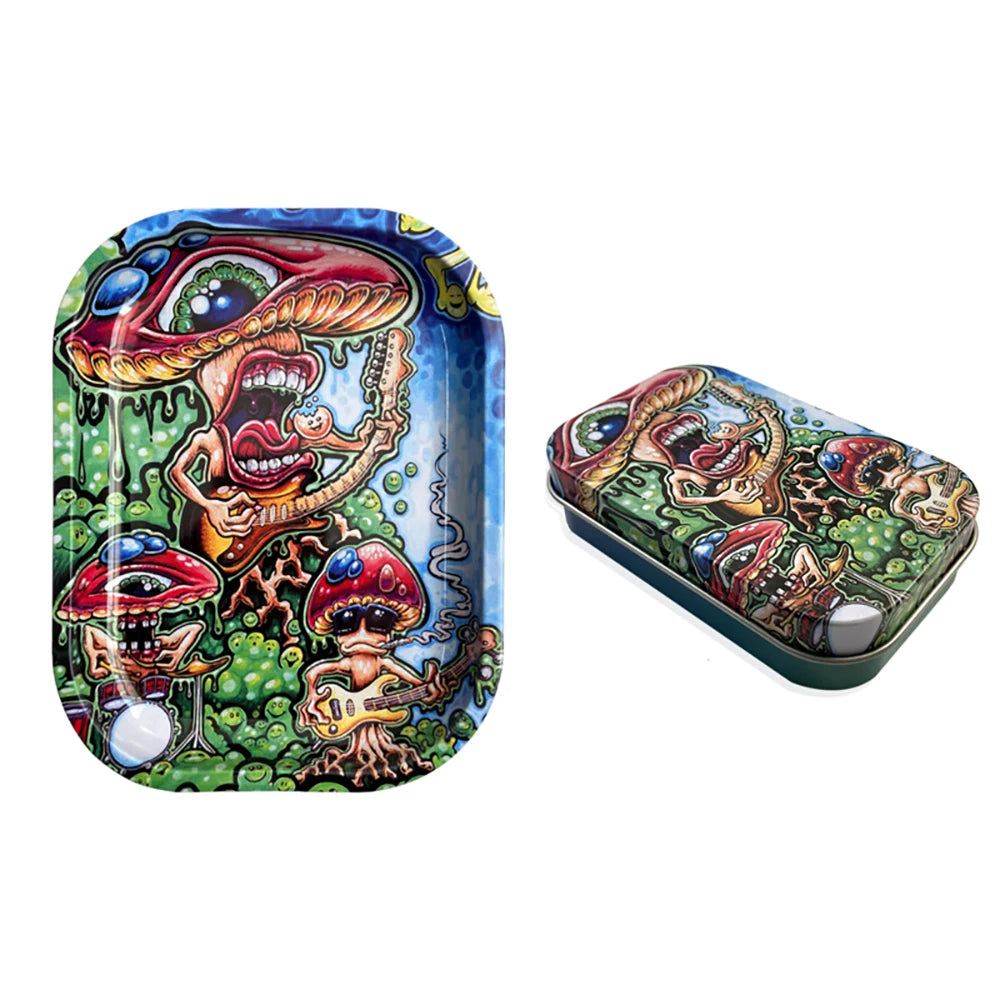 2Pcs Dish Tin Storage Plate Small Container Cigarette Case with 18X14cm Metal Tobacco Tinplate Rolling Tray Smoking Accessories