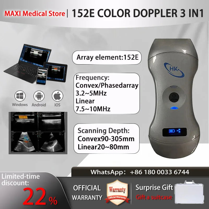 Scanner de sonde à ultrasons sans fil Portable, scanner à ultrasons WIFI, prise en charge de la valise gratuite iOS Android Windows