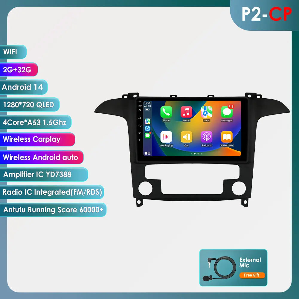 4G-LTE AI 2Din Android for Ford S Max S-MAX 2007-2015 Car Radio Multimedia Video Player Stereo Navigation GPS Carplay Autoradio