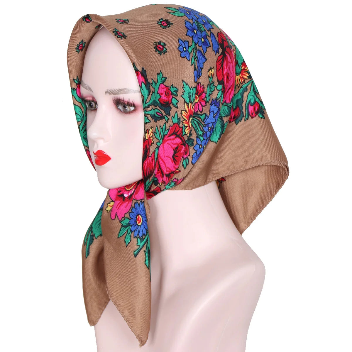 70*70cm Hijabs For Woman Luxury Square Retro Floral Print Kerchief Head Wrap Babushka Headscarf Bufandas Invierno Mujer Foulard