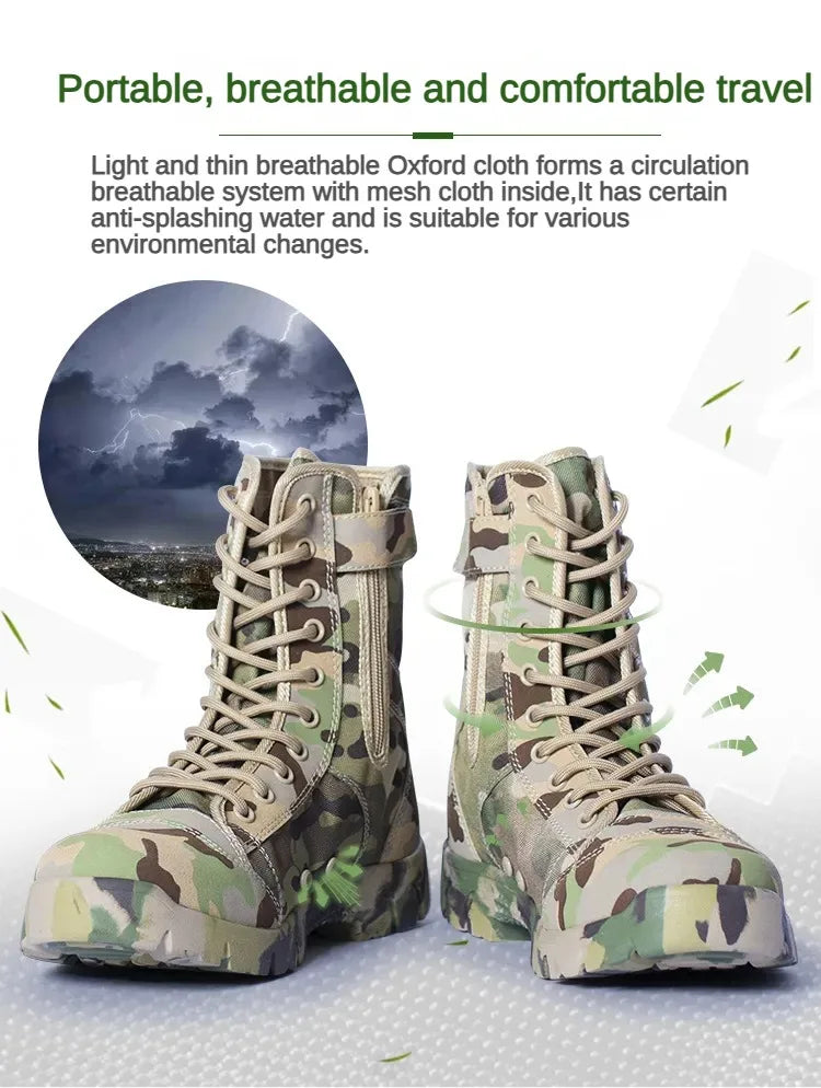 Men Boots Lace Up Waterproof Outdoor Botas Breathable Canvas Camouflage Tactical Combat Desert Ankle Shoes D139