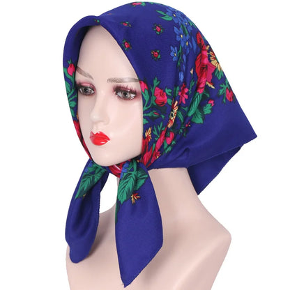 70*70cm Hijabs For Woman Luxury Square Retro Floral Print Kerchief Head Wrap Babushka Headscarf Bufandas Invierno Mujer Foulard