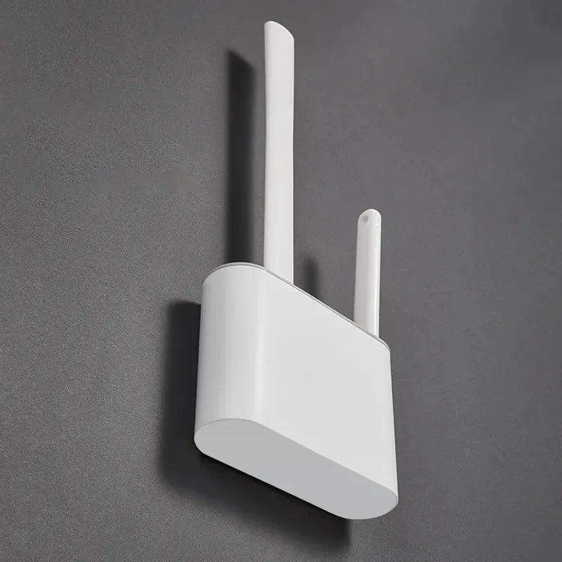 1 Set of Silicone Toilet Brush with Bracket Wall-mounted TPR Bracket Set Household Artifact Bathroom Daily Cleaning Tool