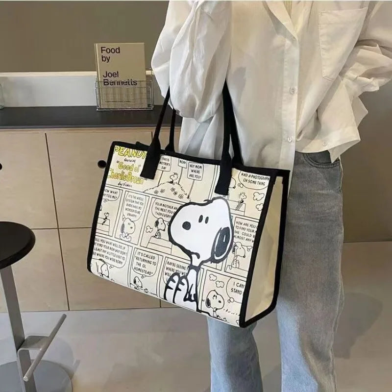 No.1 Anime Snoopy Tote Bag Canvas Bag Large Capacity Female Environmental Protection Portable Pu Cute Printing Shopping Bag