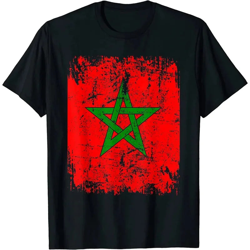 Morocco Flag Emblem Graphic T Shirt For Men 3D Printed Football Sports Moroccan T-Shirts Round Neck Short Sleeve Tops Tee Shirts