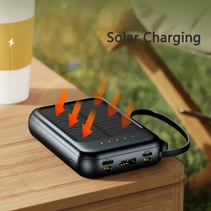 Solar Power Bank 50000mah Built-in Cable Solar Charger 2 USB Ports External Charger Power Bank with LED Light power bank New