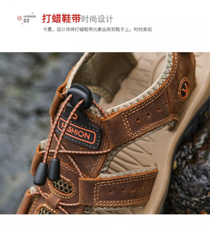 Men Leather Sandals Summer Classic Men's Outdoor Sandals Soft Comfortable Beach Sandals Slippers Men Shoes Large Size 38-48