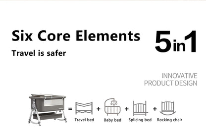 YAZOCO Baby Crib 3 in 1 Bedside Crib Baby Playpen Adjustable Height Rotatable Wheels Cozy Mattress Mosquito for Newborn Baby
