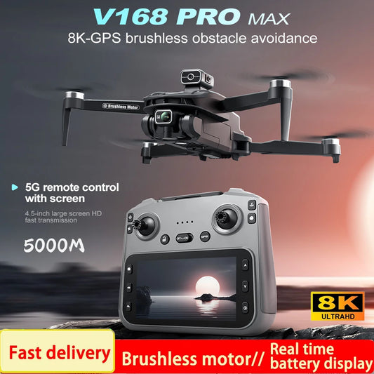 2025 V168 Pro MAX GPS Drone 8K Caméra HD professionnelle 5G WIFI FPV 360 °   Quadrirotor RC grand écran sans balais pour éviter les obstacles