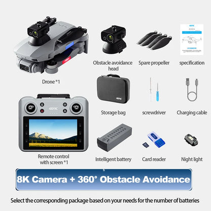 Drone GPS F8 MAX, caméra professionnelle 8K, WIFI 6K 5G, FPV, évite les obstacles, avec grand écran, télécommande, jouets quadrirotor