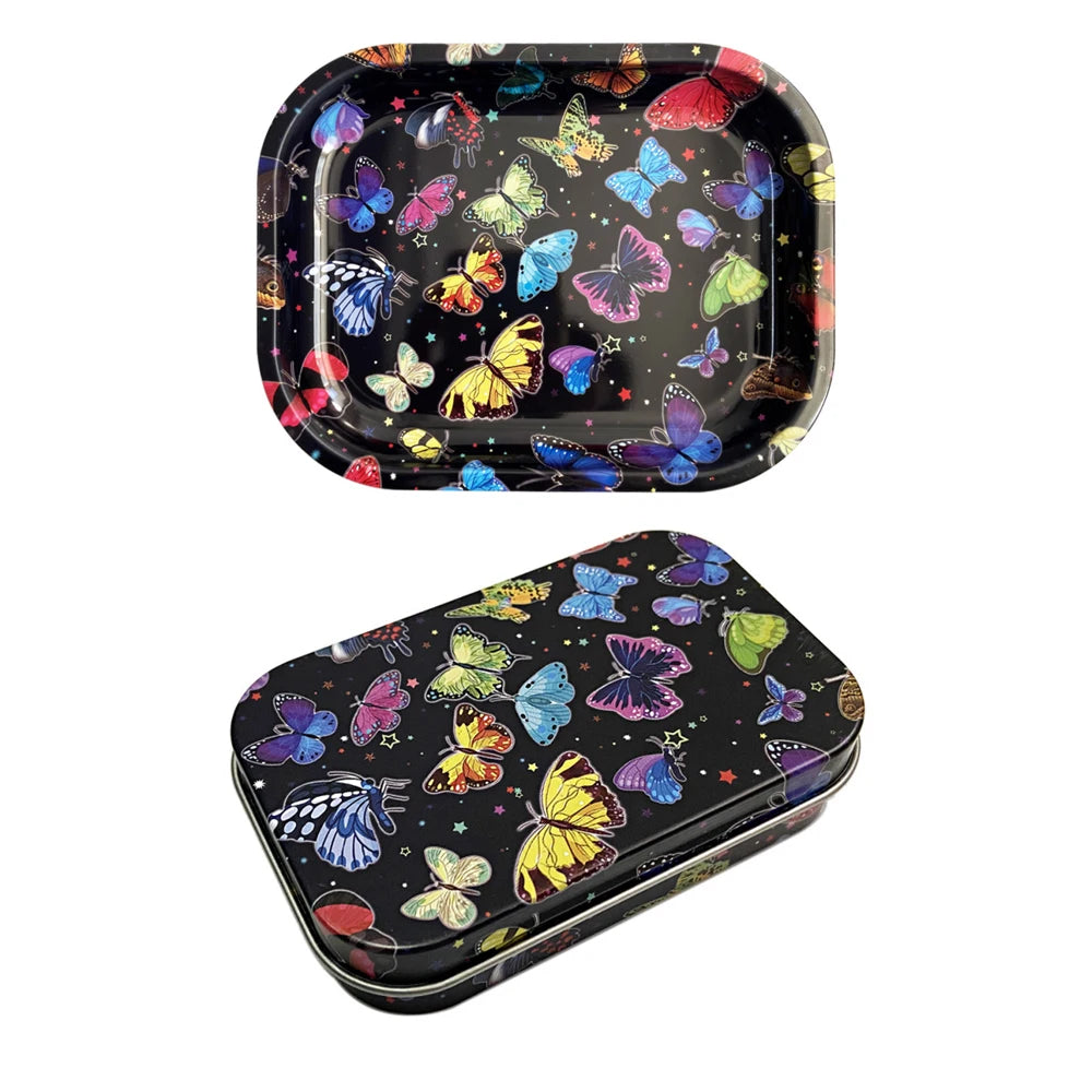 2Pcs Dish Tin Storage Plate Small Container Cigarette Case with 18X14cm Metal Tobacco Tinplate Rolling Tray Smoking Accessories