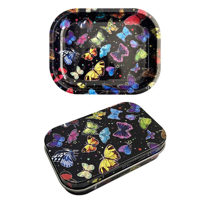 2Pcs Dish Tin Storage Plate Small Container Cigarette Case with 18X14cm Metal Tobacco Tinplate Rolling Tray Smoking Accessories