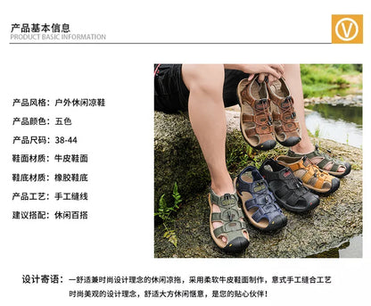 Men Leather Sandals Summer Classic Men's Outdoor Sandals Soft Comfortable Beach Sandals Slippers Men Shoes Large Size 38-48