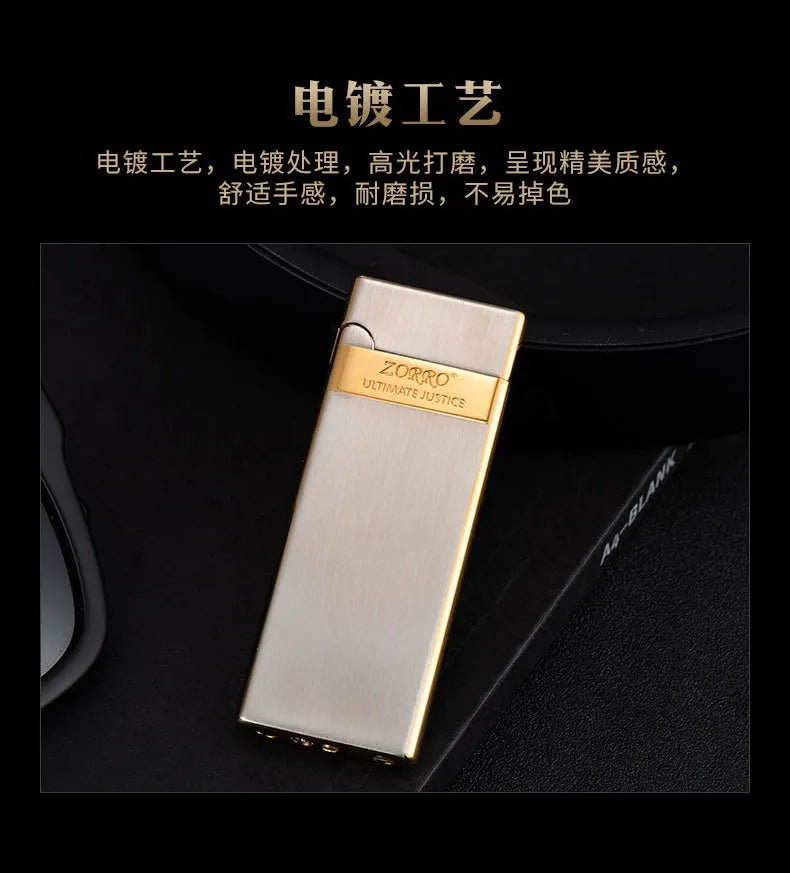 ZORRO Ultra-thin Gas Lighter Grinding Wheel Slim Portable Personalized Men's Gift Cigarette Lighter Cigarette Accessories