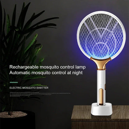 Mosquito Racket 2 In 1 USB Rechargeable Fly Zapper Swatter Lamp Seduction Trap Summer Night Baby Sleep Protect Tools