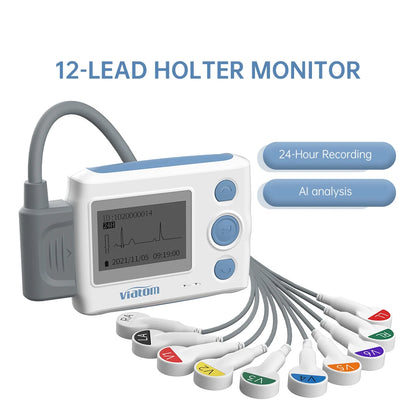 Moniteur Holter à 12 fils, enregistreur, surveillance continue 24 heures sur 24, dispositif ECG et fréquence cardiaque, moniteur d'électrode ECG, stockage de données