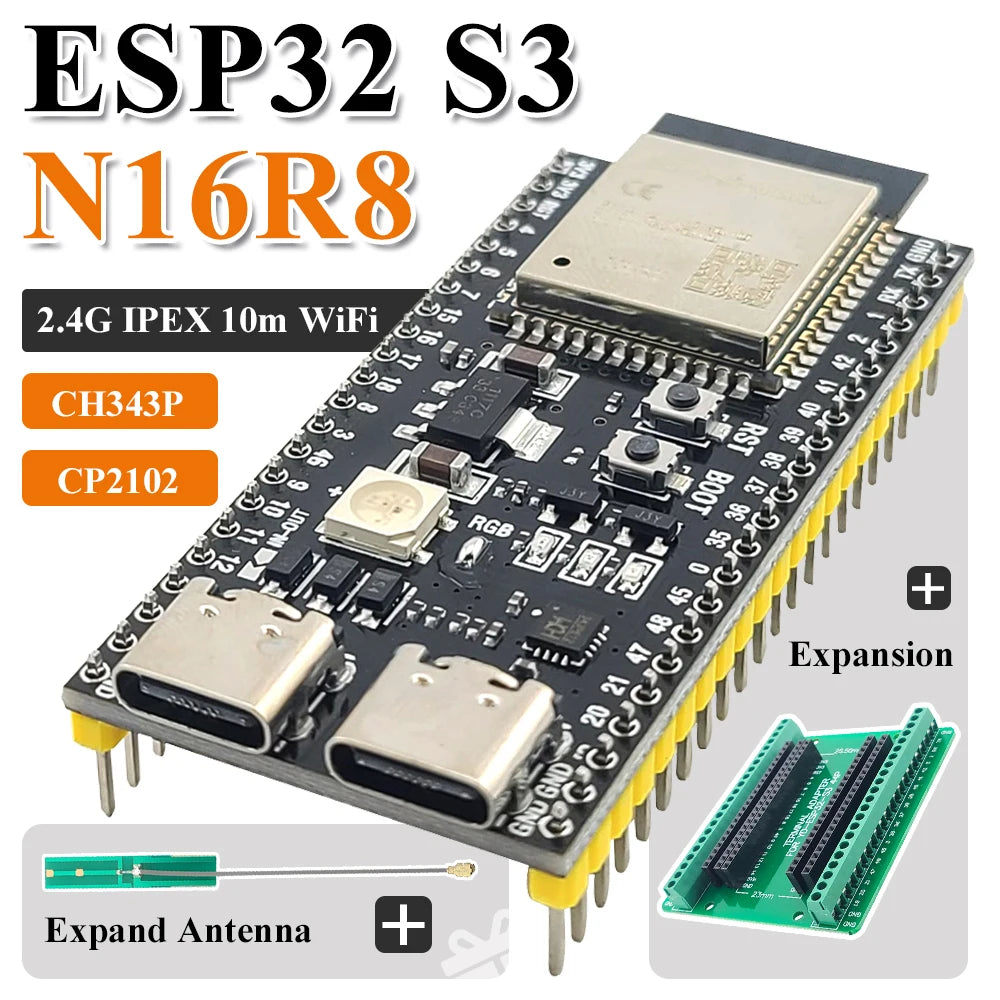 ESP32 S3 Development Boards with Expansion Adapter Kit 2.4G Wifi BT Module ESP32-S3-1 N8R2 N16R8 44Pin Type-C ESP32-S3