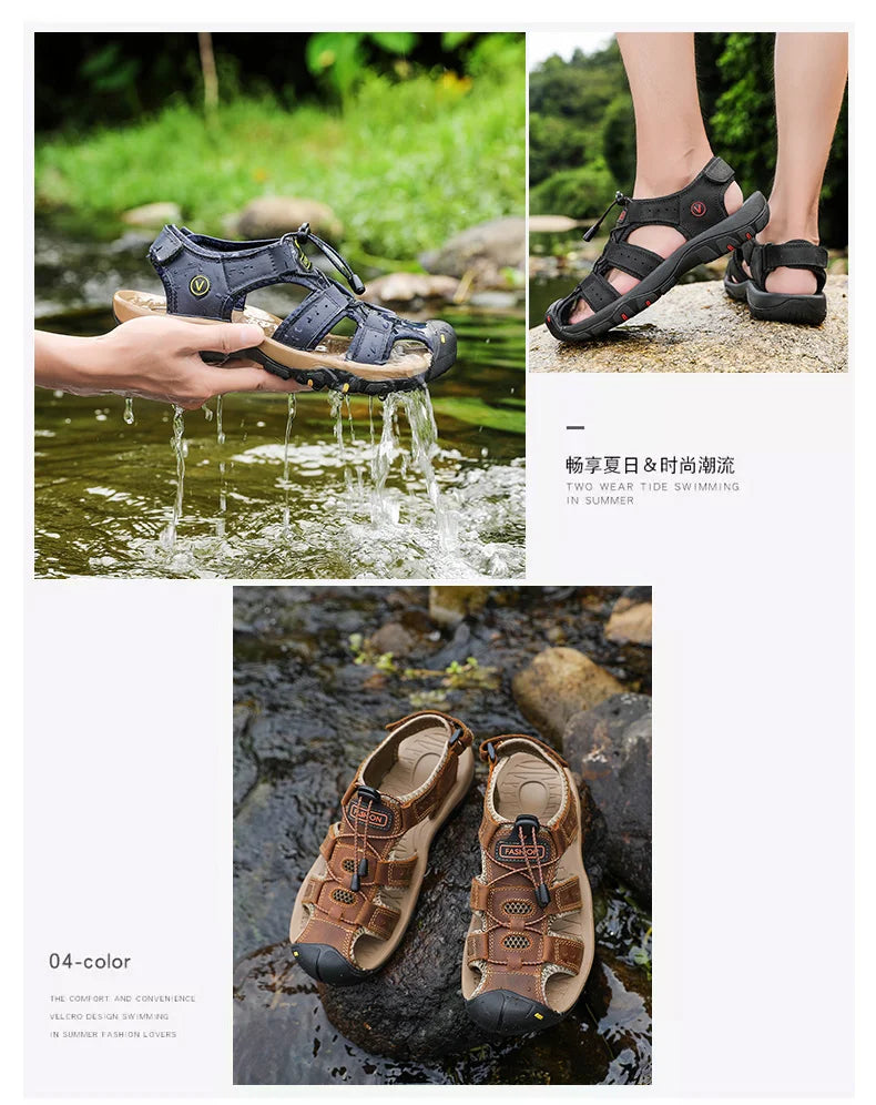 Men Leather Sandals Summer Classic Men's Outdoor Sandals Soft Comfortable Beach Sandals Slippers Men Shoes Large Size 38-48