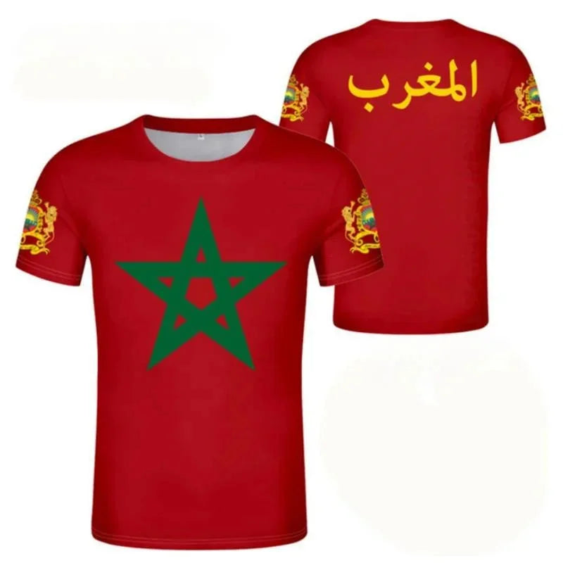 Morocco Flag Emblem Graphic T Shirt For Men 3D Printed Football Sports Moroccan T-Shirts Round Neck Short Sleeve Tops Tee Shirts