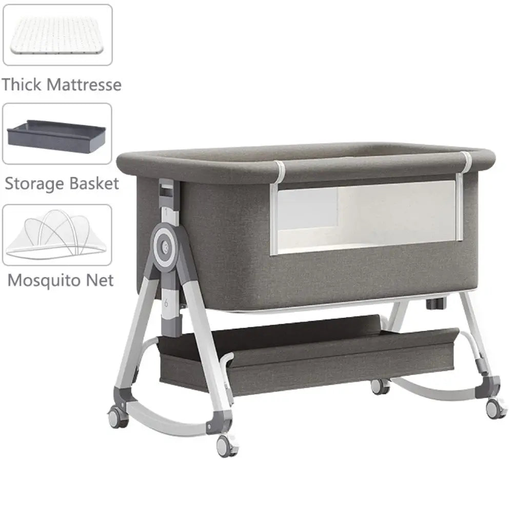 YAZOCO Baby Crib 3 in 1 Bedside Crib Baby Playpen Adjustable Height Rotatable Wheels Cozy Mattress Mosquito for Newborn Baby