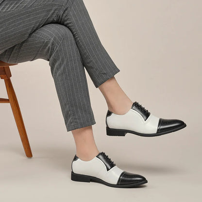 Luxury Classic Men Brogue Oxford Dress Shoes Genuine Cow Leather Black/white Brown Pointed Toe Lace-Up Wedding Party Formal Shoe