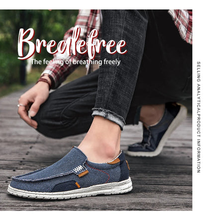 Summer Breathable Sneakers Men Canvas Shoes Slip On Loafers Men Comfty Casual Men Shoes Lightweight Flats Men Walking Zapatos