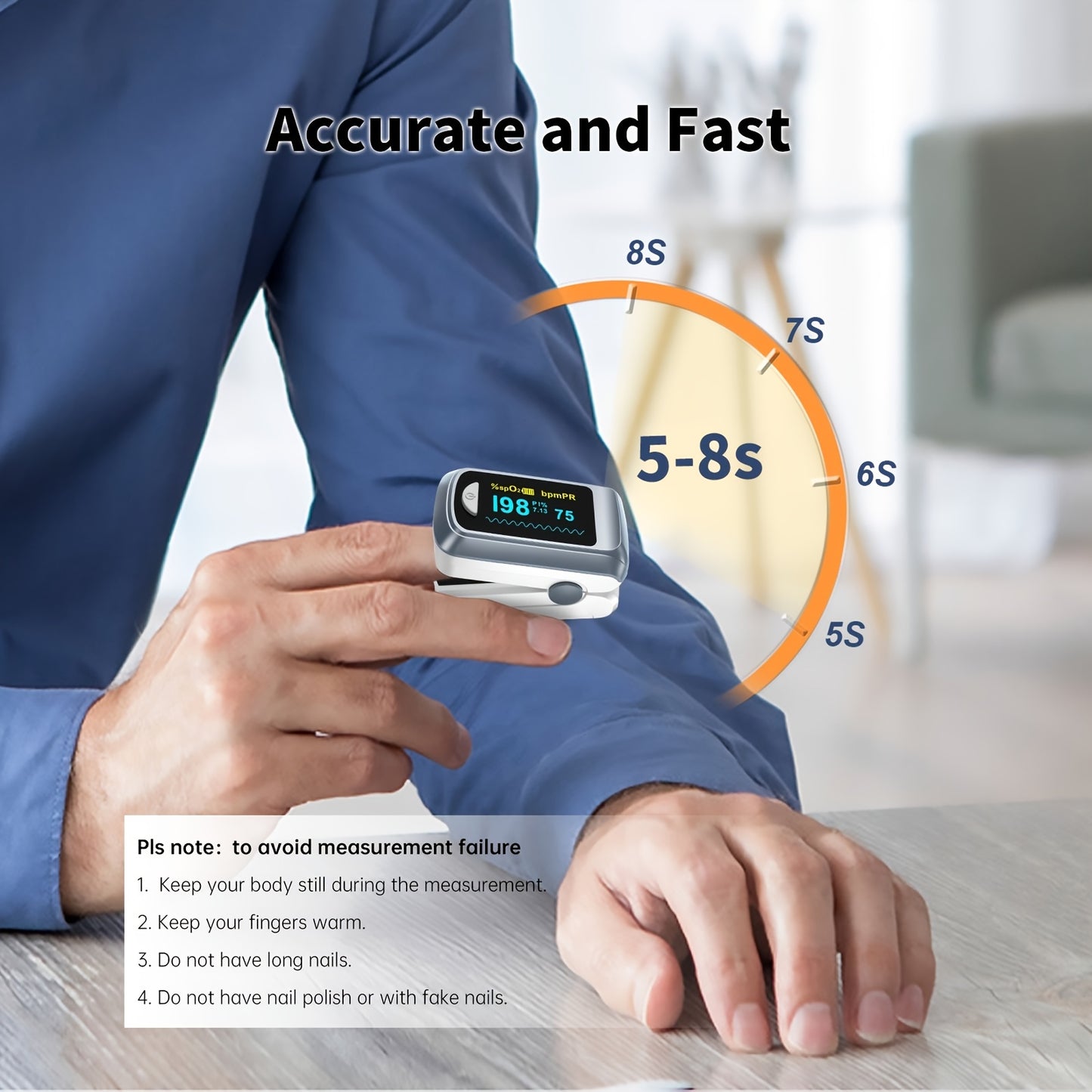 HEALTHTREE Pulse Oximeter Fingertip SpO2 Heart Rate Monitor - Blood Oxygen Saturation Monitor with LCD Display, Battery-Powered (AAA), Compact Design for Home, Travel & Aviation Use, Travel Health Tool, Modern Medical Device,