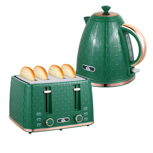 Set bouilloire et grille-pain, bouilloire 1,7 L 3000W avec arrêt auto, grille-pain 4 tranches, vert