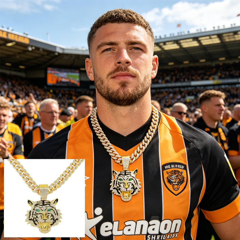 Collier Pendentif Football Tête de Tigre Hip-Hop