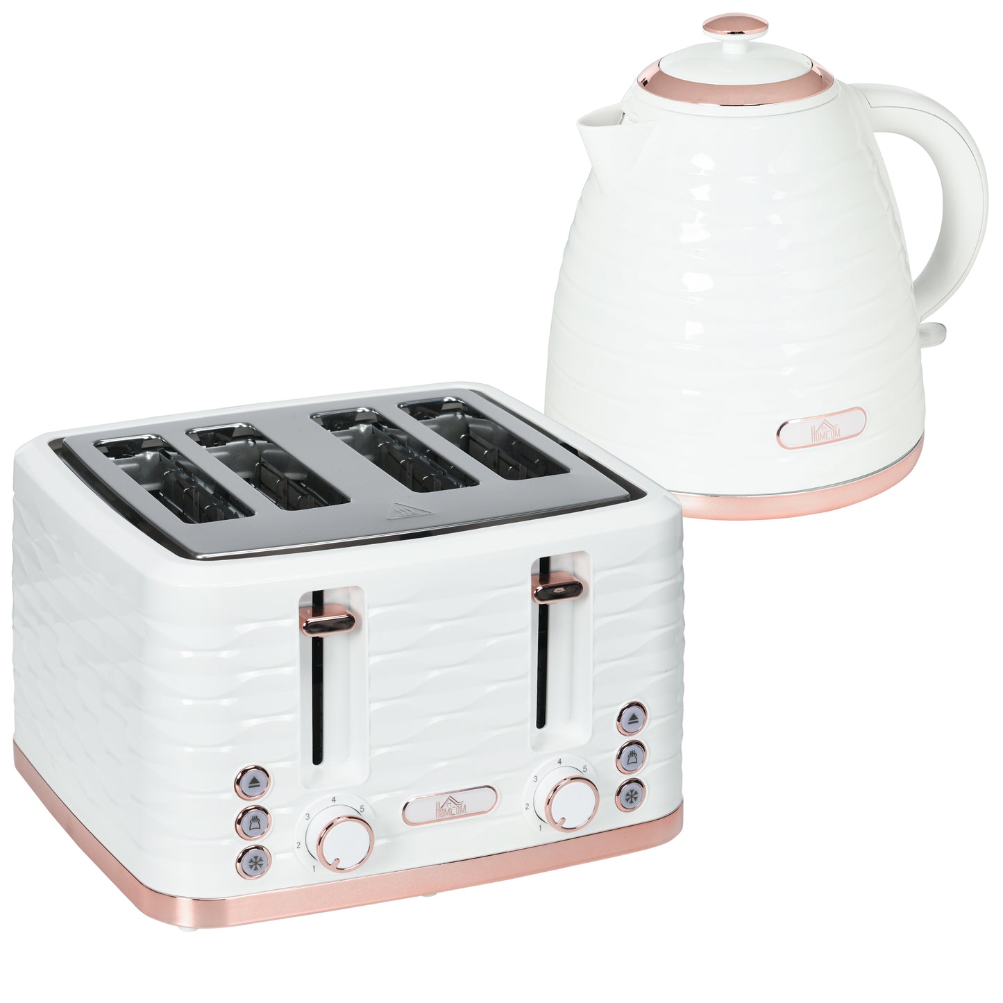 Set bouilloire et grille-pain, bouilloire 3000W 1,7 L ébullition rapide, grille-pain 4 tranches, blanc crème