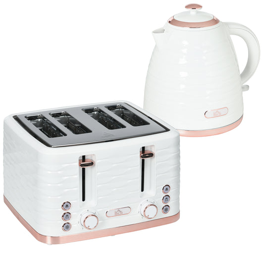 Set bouilloire et grille-pain, bouilloire 3000W 1,7 L ébullition rapide, grille-pain 4 tranches, blanc crème