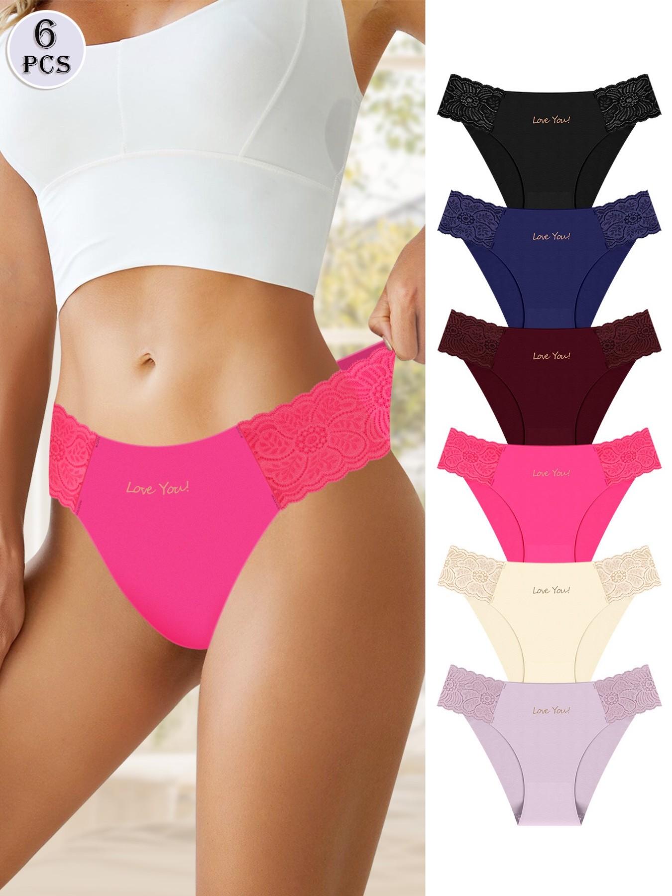 6 Pack Women's Thongs, T Back Low Waist See Through Panties Seamless Lace Thongs For Women, S-XL