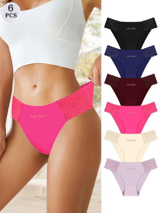 6 Pack Women's Thongs, T Back Low Waist See Through Panties Seamless Lace Thongs For Women, S-XL