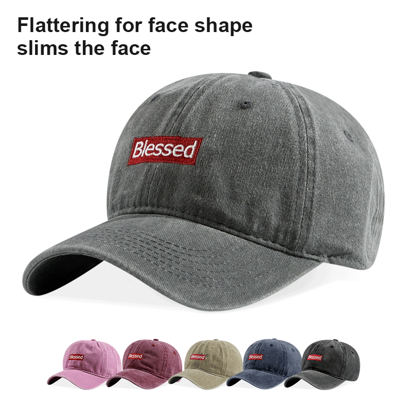 Vintage Washed Blessed Embroidered Baseball Cap Adjustable Unisex Streetwear Dad Hat