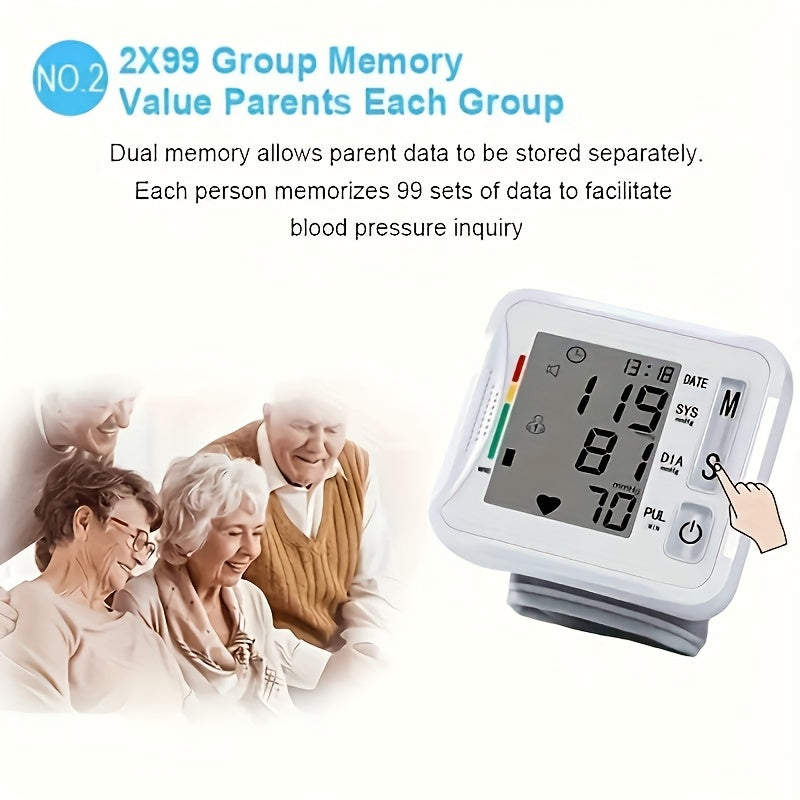 Wrist Blood Pressure Monitor, LCD Display, Audio Prompts, Adjustable Cuff, Irregular Heartbeat Detection, Easy To Use, Perfect For Elderly Care, For Medical And Home Use, Blood Pressure Monitor (without Batteries), Good Gift