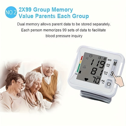 Wrist Blood Pressure Monitor, LCD Display, Audio Prompts, Adjustable Cuff, Irregular Heartbeat Detection, Easy To Use, Perfect For Elderly Care, For Medical And Home Use, Blood Pressure Monitor (without Batteries), Good Gift