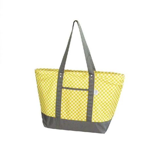 Grand sac isotherme de pique-nique et camping réutilisable à bandoulière, jaune à carreaux