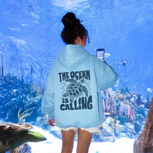 Tween Girl Letter Turtle Print Drop Shoulder Hoodie