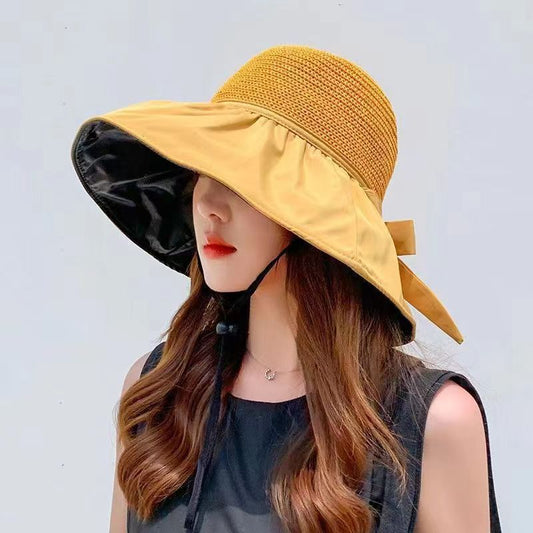 Straw hat top sunshade hat-yellow-1 pack